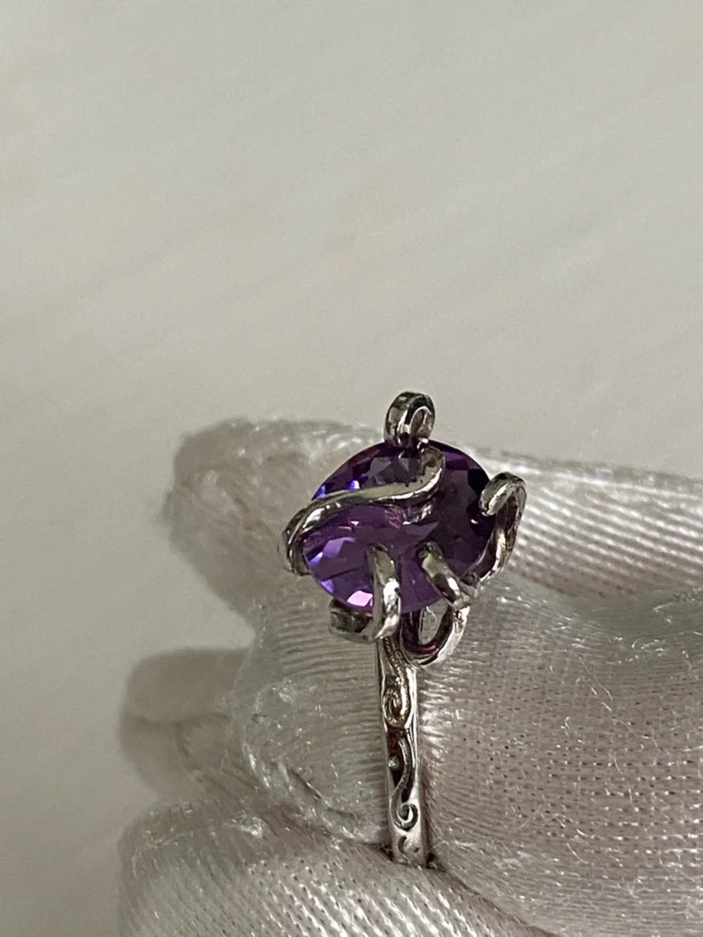 925 Sterling Silver Amethyst Cocktail Ring Serpent Prong Adjustable Ring 2 Ct